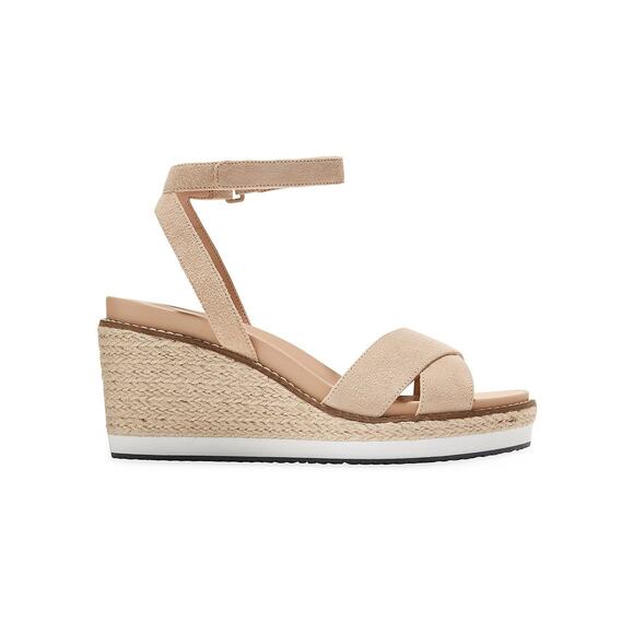 NWT Cole Haan Women's Cloudfeel Espadrille Wedge Flat Sandal, Sesame Suede-S 10 - Picture 2 of 2